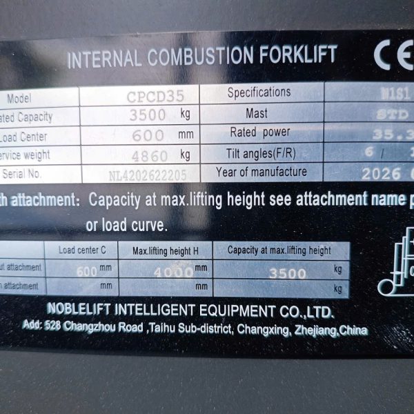 XE NÂNG DẦU NOBLELIFT 3,5 TẤN MỚI 100% - Ảnh 4